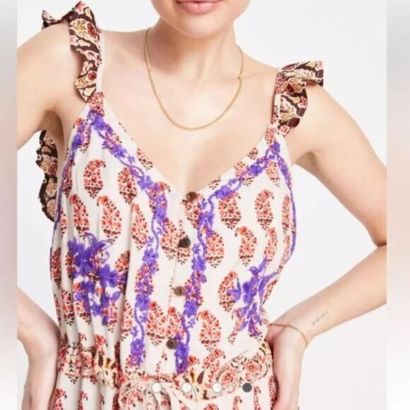 Raga / Anthropology Blooming Trails ruffle strap printed maxi dress in multi NWT - Picture 4 of 7